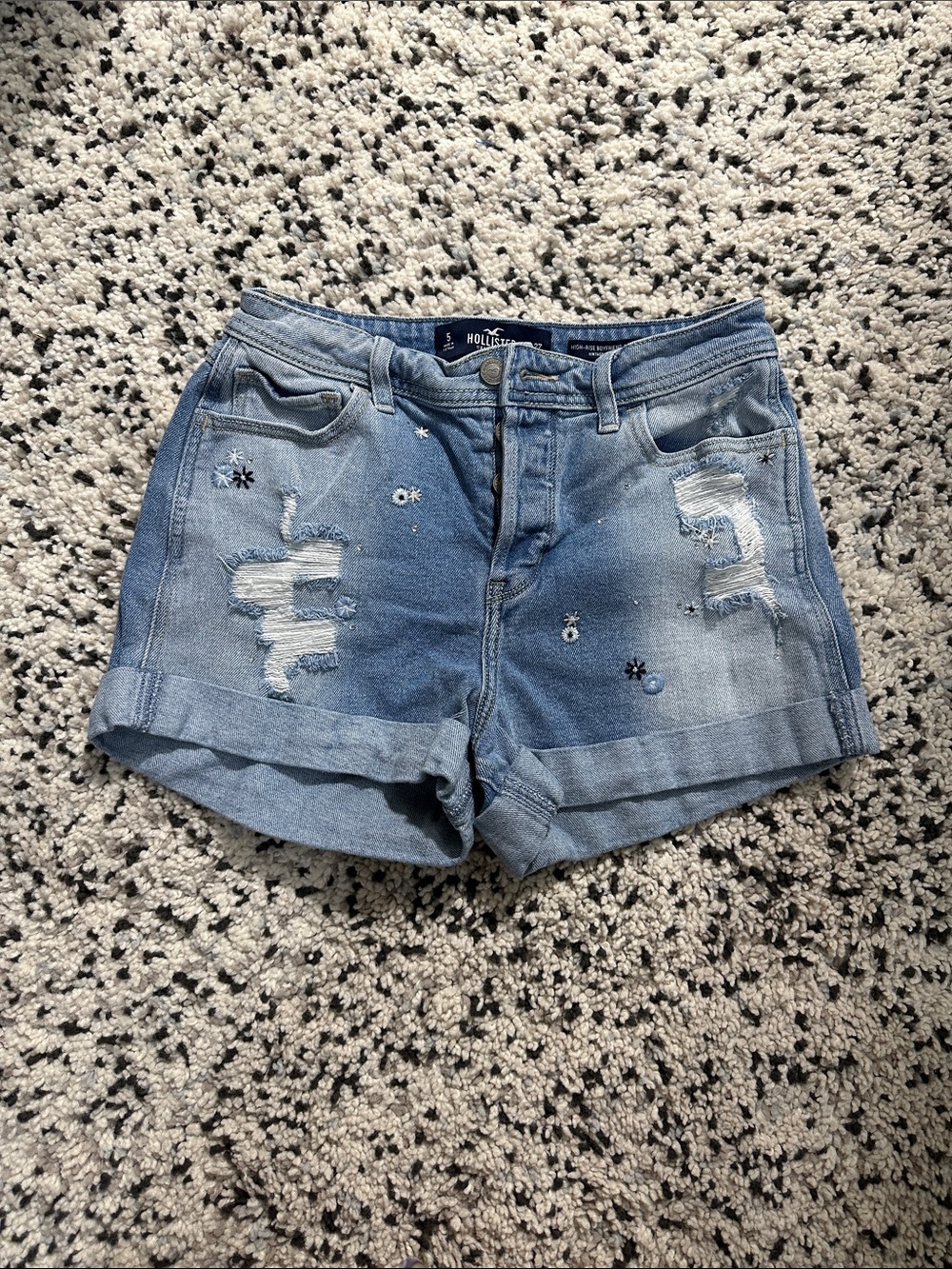 Vintage‎ Hollister Women’s Light Blue Denim Roll-Cuff High-Rise Boyfriend Shorts